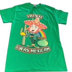 Green Gildan DryBlend T-Shirt Irish I Was Mexican Graphic Tee S Cotton/Polyester